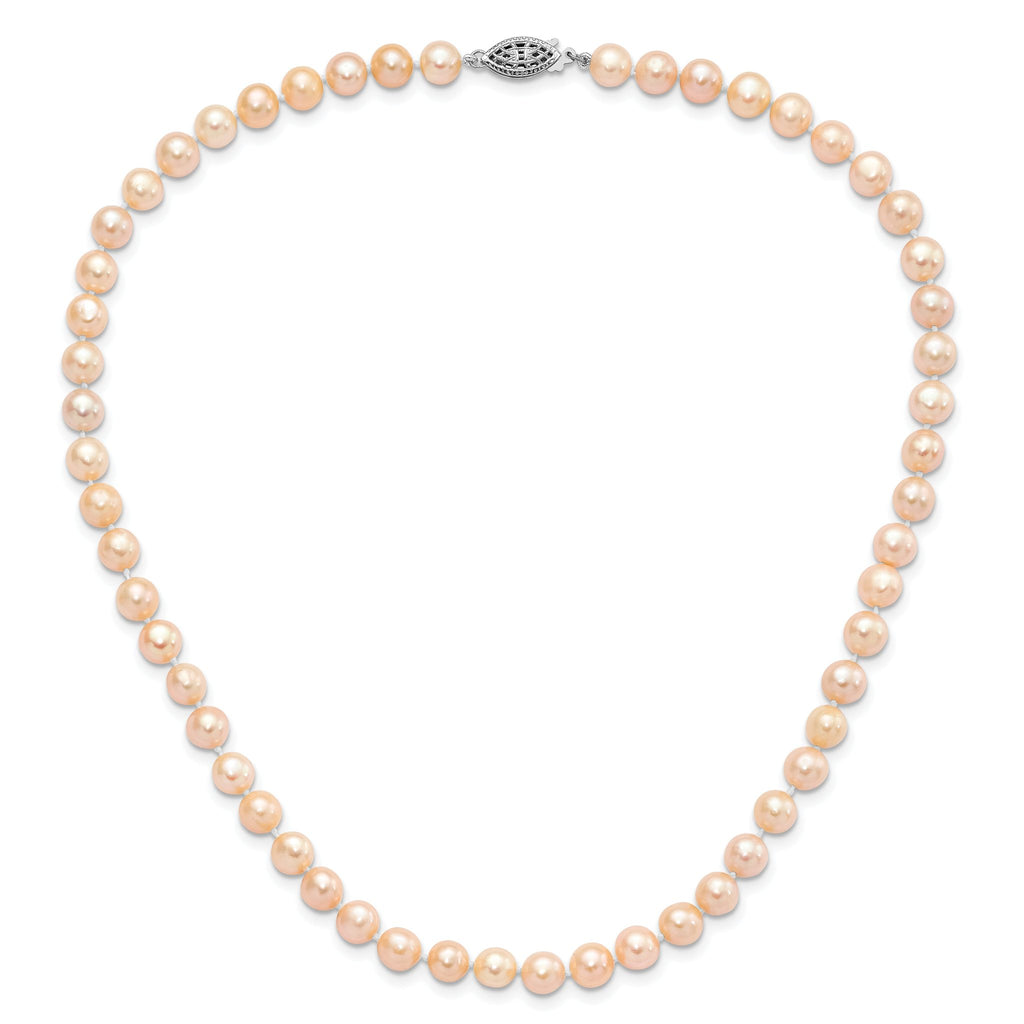 Sterling Silver Rhodium-plated 6-7mm Pink Near-Round Freshwater Cultured Pearl 16 inch Necklace