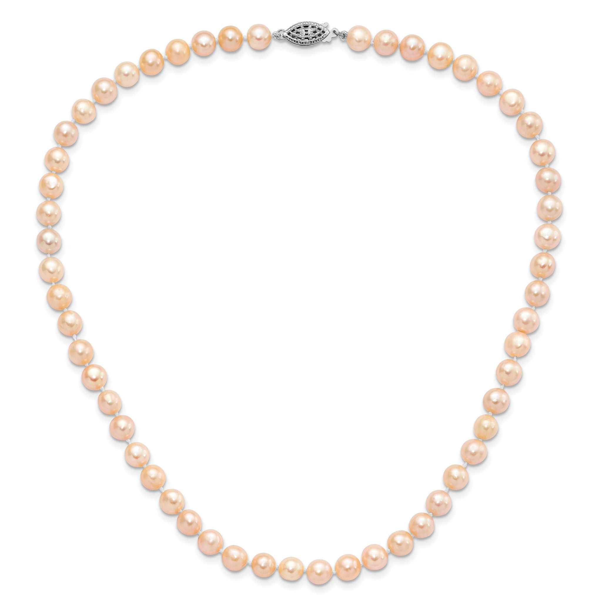 Sterling Silver Rhodium-plated 6-7mm Pink Near-Round Freshwater Cultured Pearl 16 inch Necklace