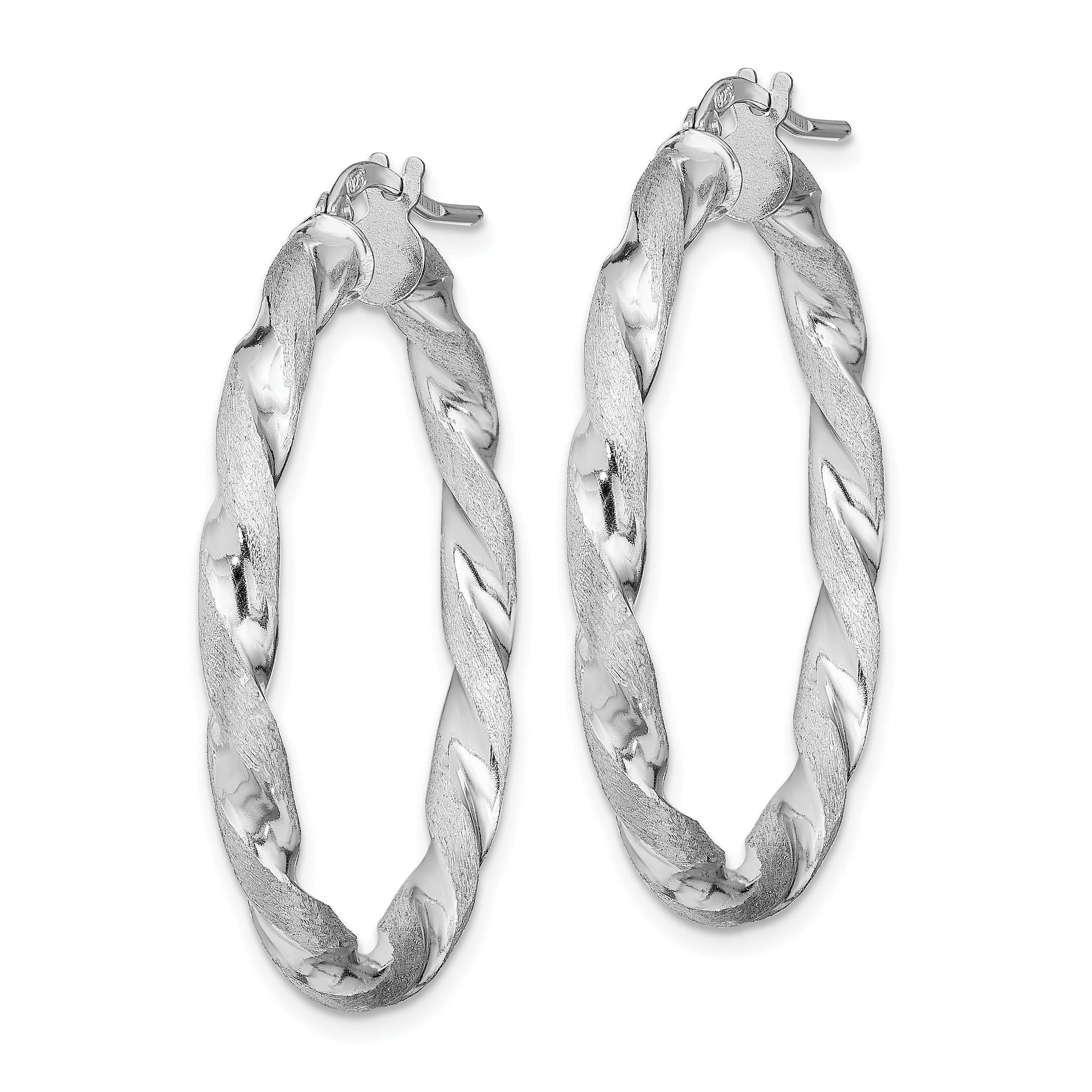 Sterling Silver RH-Plated Satin Polished Twisted 3x35mm Hoop Earrings Secondary image