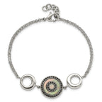 Stainless Steel Polished Black Mop & Crystal with . ext Bracelet for Women