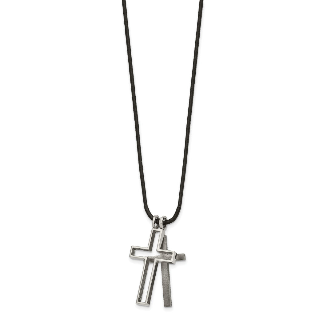 Cross Pendant Necklace in Titanium on Leather Cord