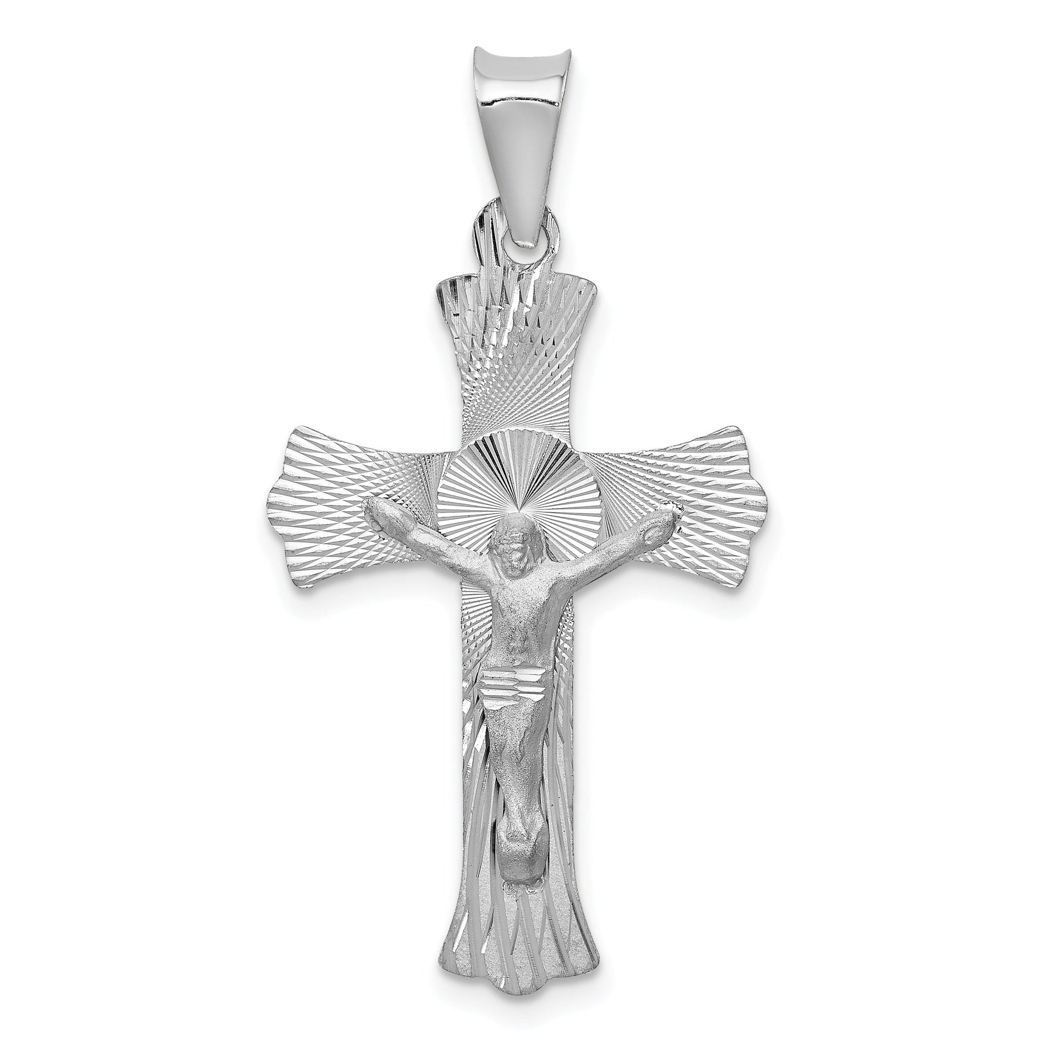 14K White Gold Crucifix Pendant with Polished Diamond-Cut Finish Main image