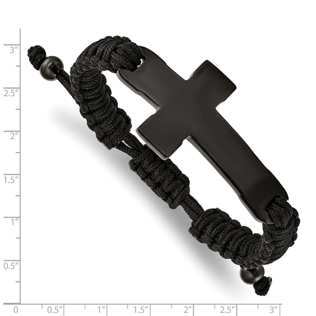 Stainless Steel Polished Black IP-plated Cross Black Nylon Adjustable Bracelet for Men
