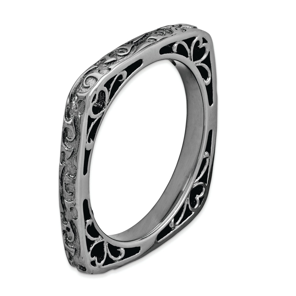 Black-Plated Square Stackable Ring in Sterling Silver