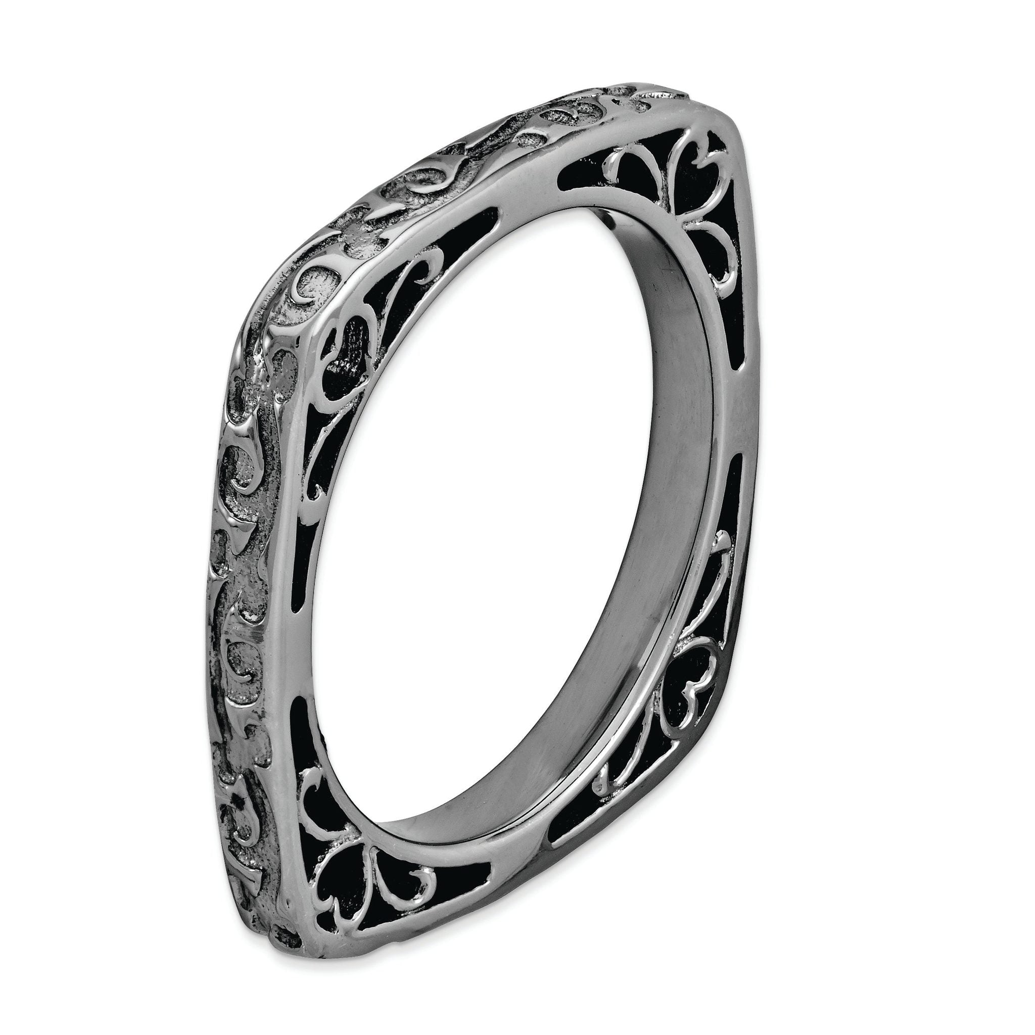 Black-Plated Square Stackable Ring in Sterling Silver
