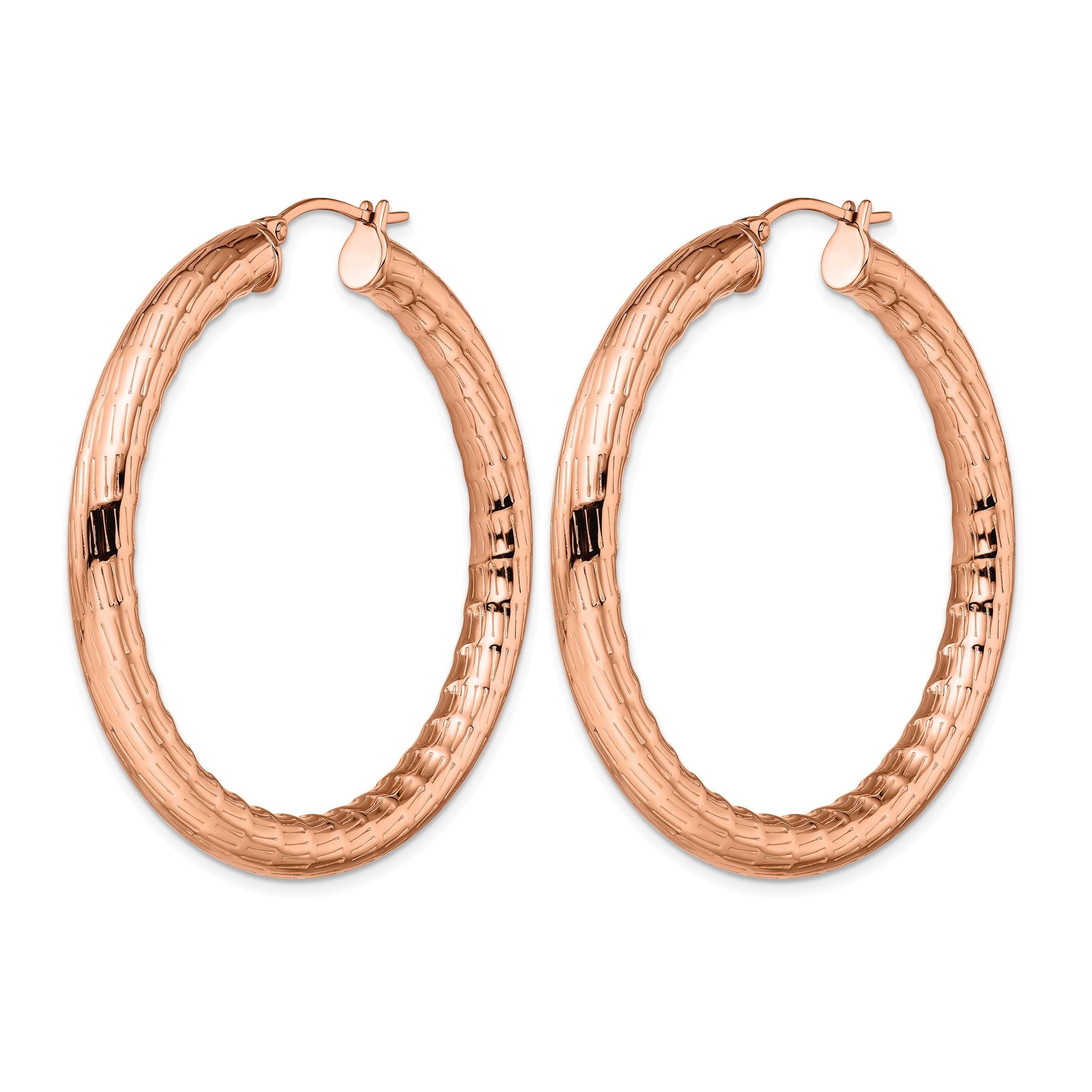 Stainless Steel Rose Gold-Tone Polished Textured Hoop Earrings for Women Secondary image