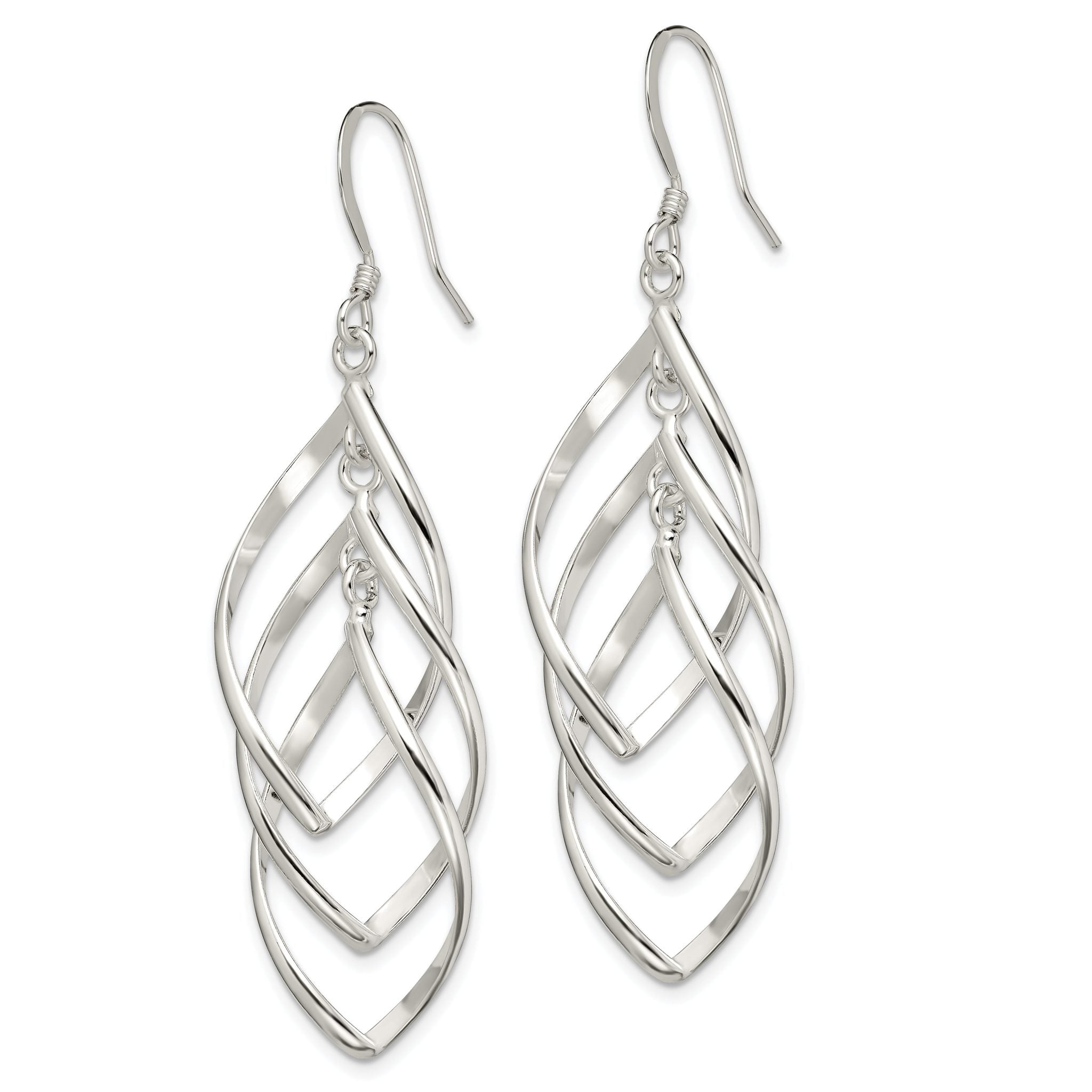 Sterling Silver Polished & Twisted Dangle Earrings Secondary image