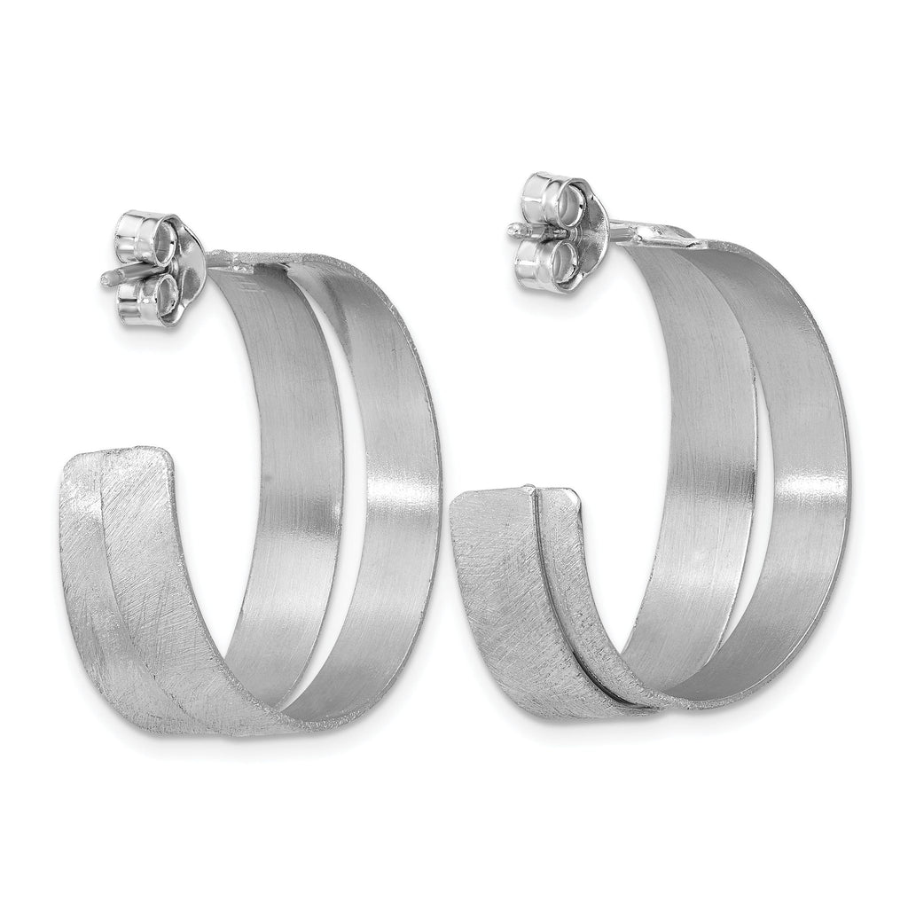 Sterling Silver Rhodium-plate Scratch Finish J-hoop Earrings