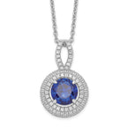 Brilliant Embers Sterling Silver CZ Circle Necklace with Blue Accents
