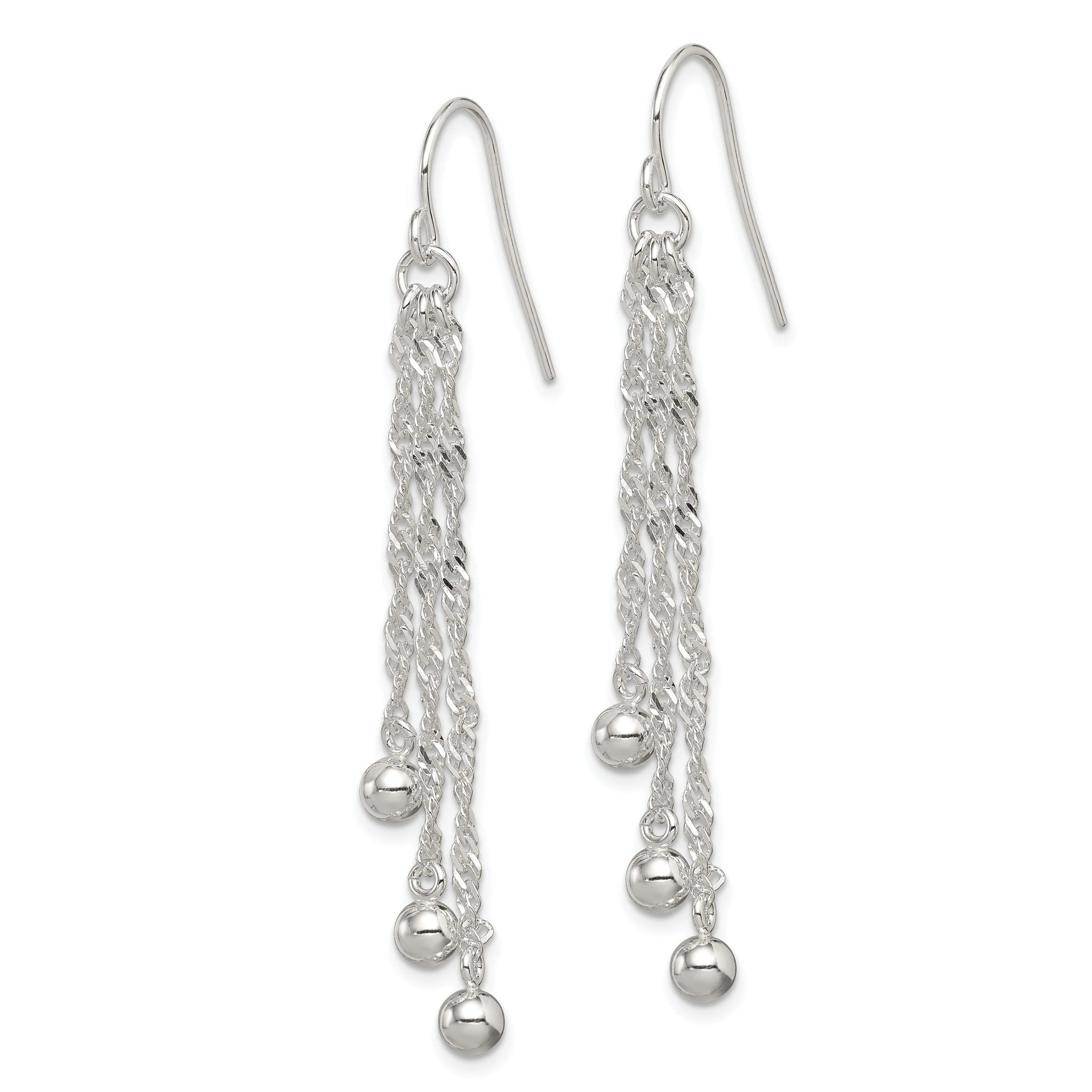 Sterling Silver Polished Fancy 3-Strand Chain & Beaded Dangle Earrings Secondary image