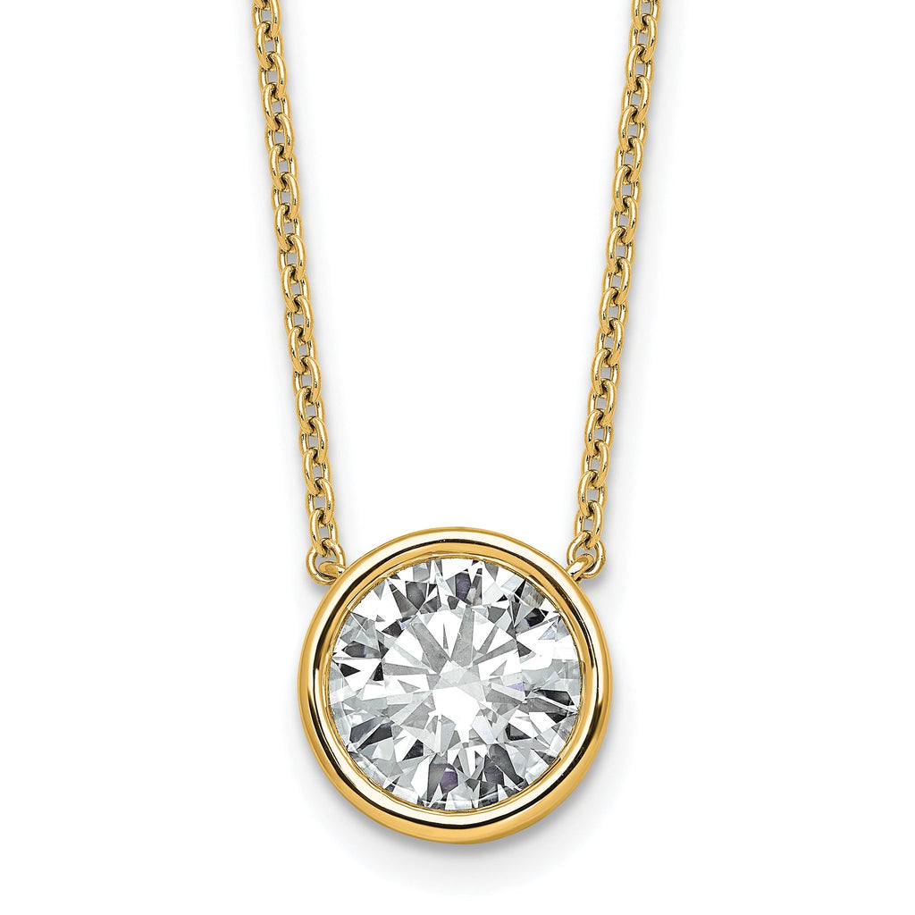 14k 3 carat Certified Lab Grown Diamond VS+ F+ Round Complete Bezel Set 18 inch Necklace