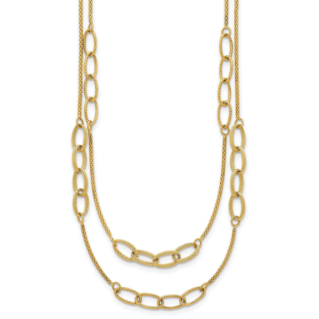 14K Polished and Textured Woven Double Strand with Oval Links 17.5 inch Necklace