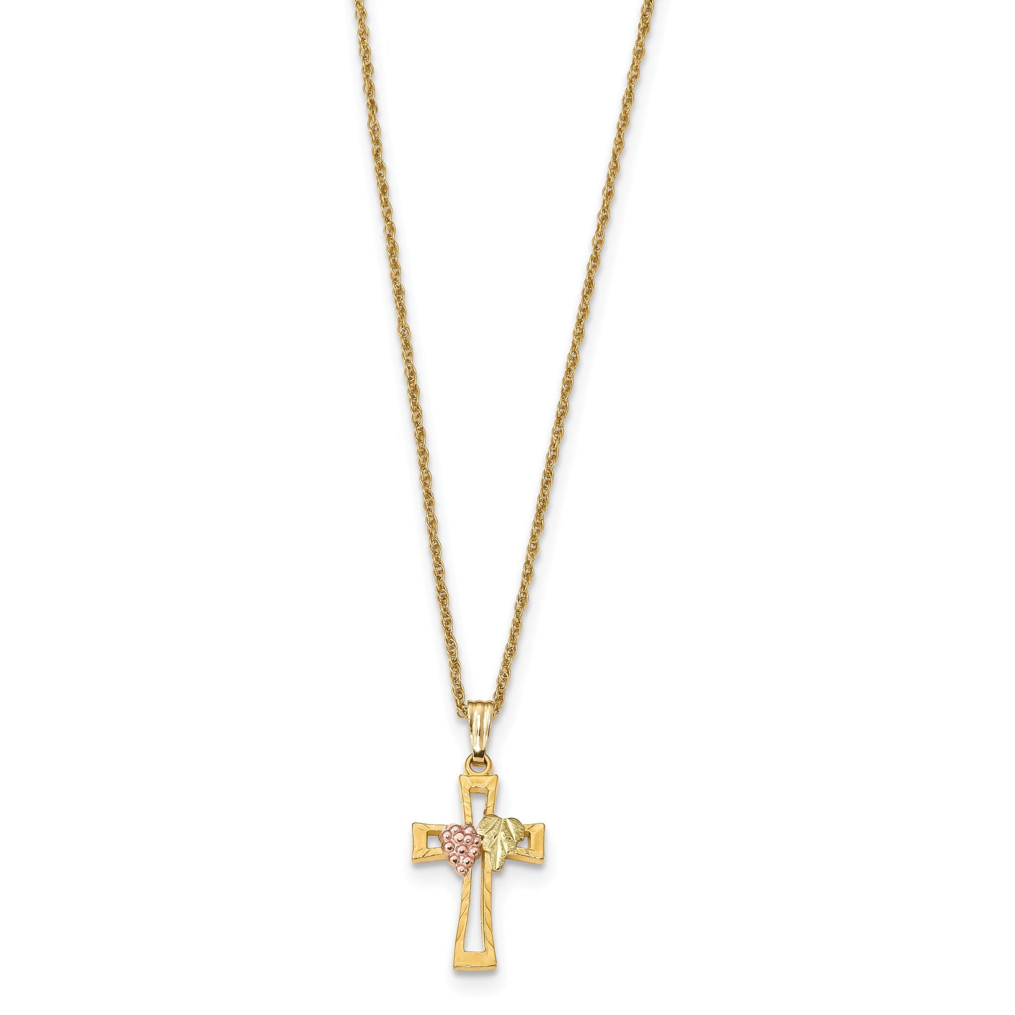 10K Tri-Color Black Hills Gold Crucifix Necklace with Polished Finish Secondary image