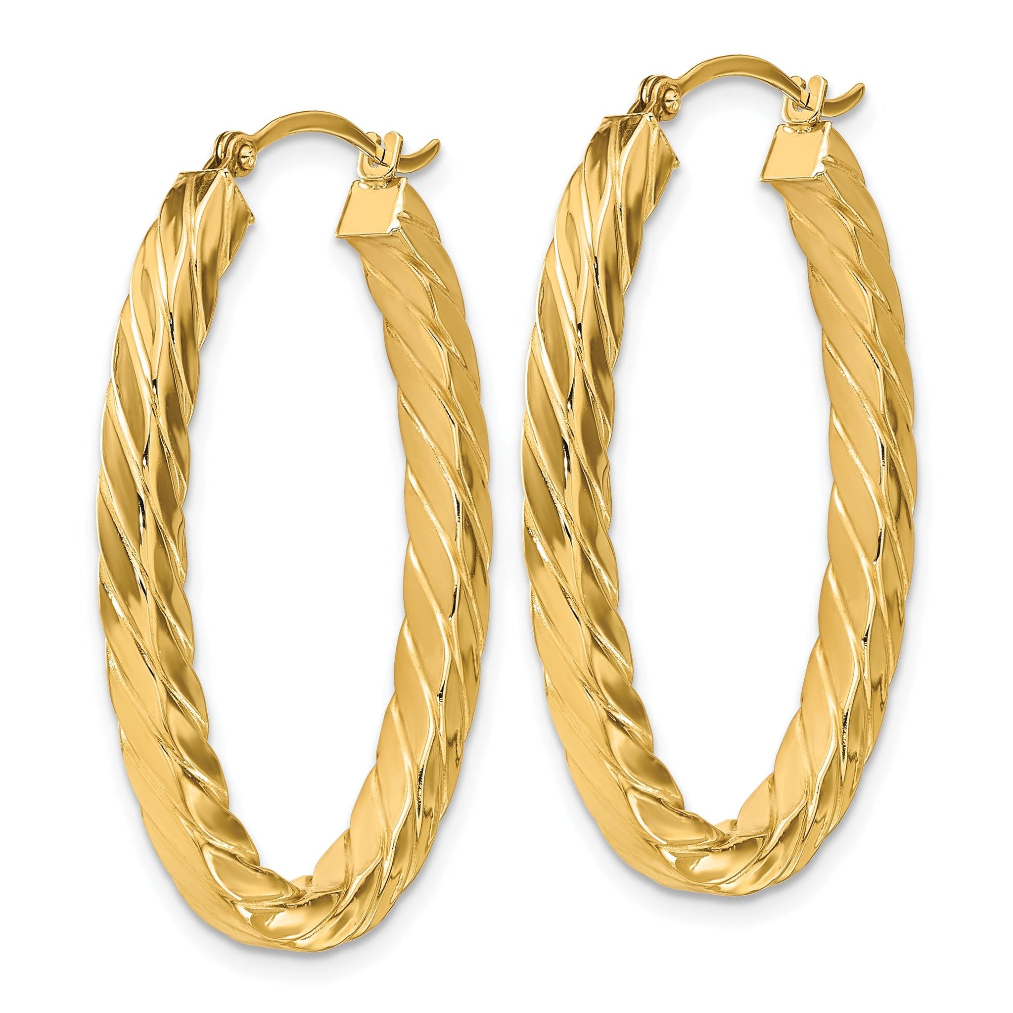 14k Polished & Twisted 3mm Square Tube Oval Hoop Earrings Secondary image