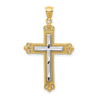 14K Two-Tone Gold Cross Pendant with Solid Cast Design 39mm