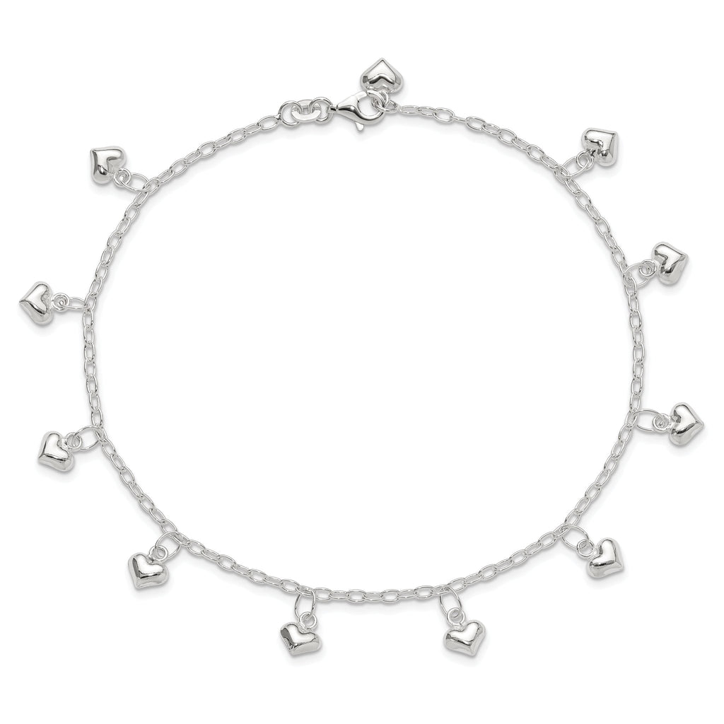 Puffed Heart Anklet in Sterling Silver