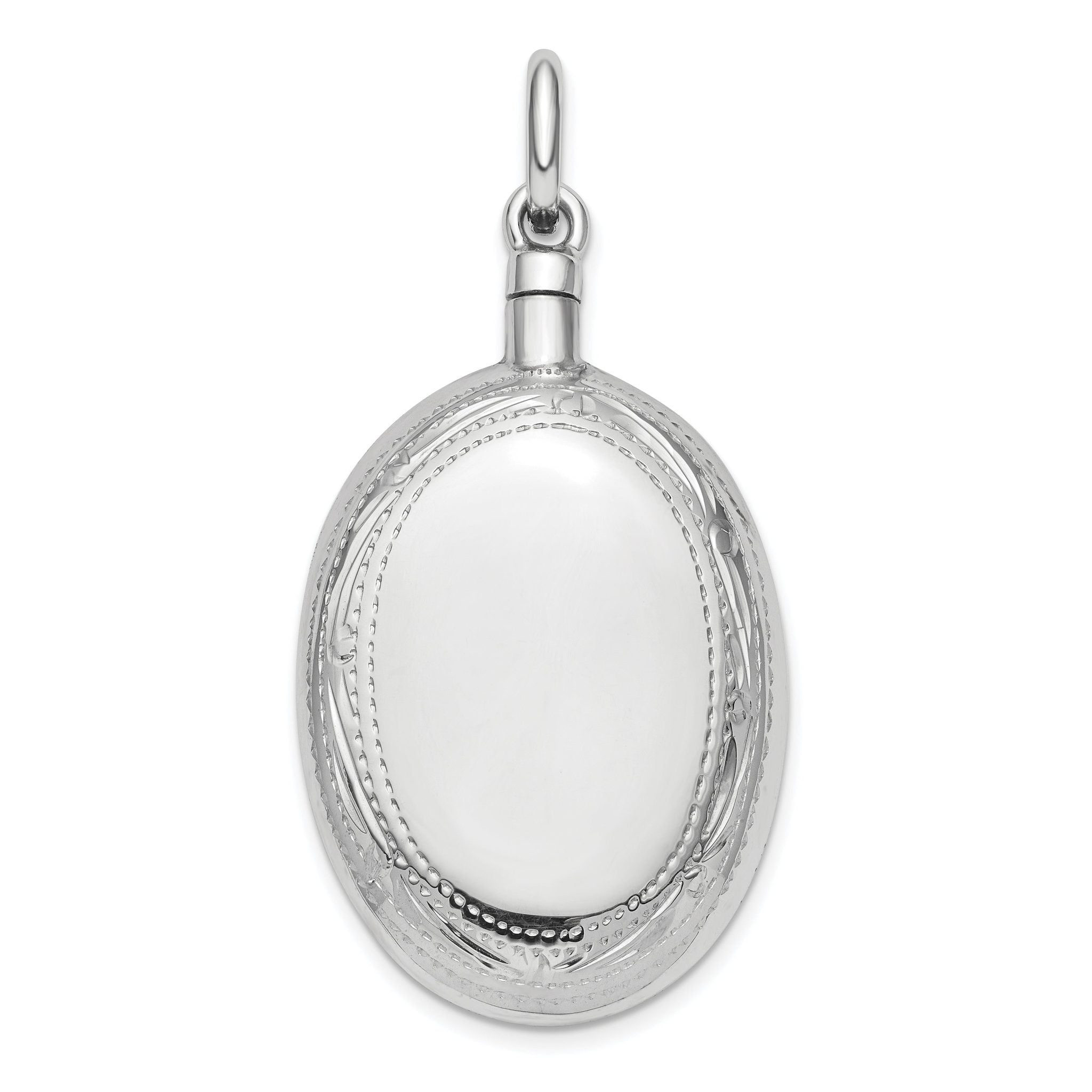 Sterling Silver 925 Oval Ash Holder Pendant with Rhodium Elegant Polished Finish