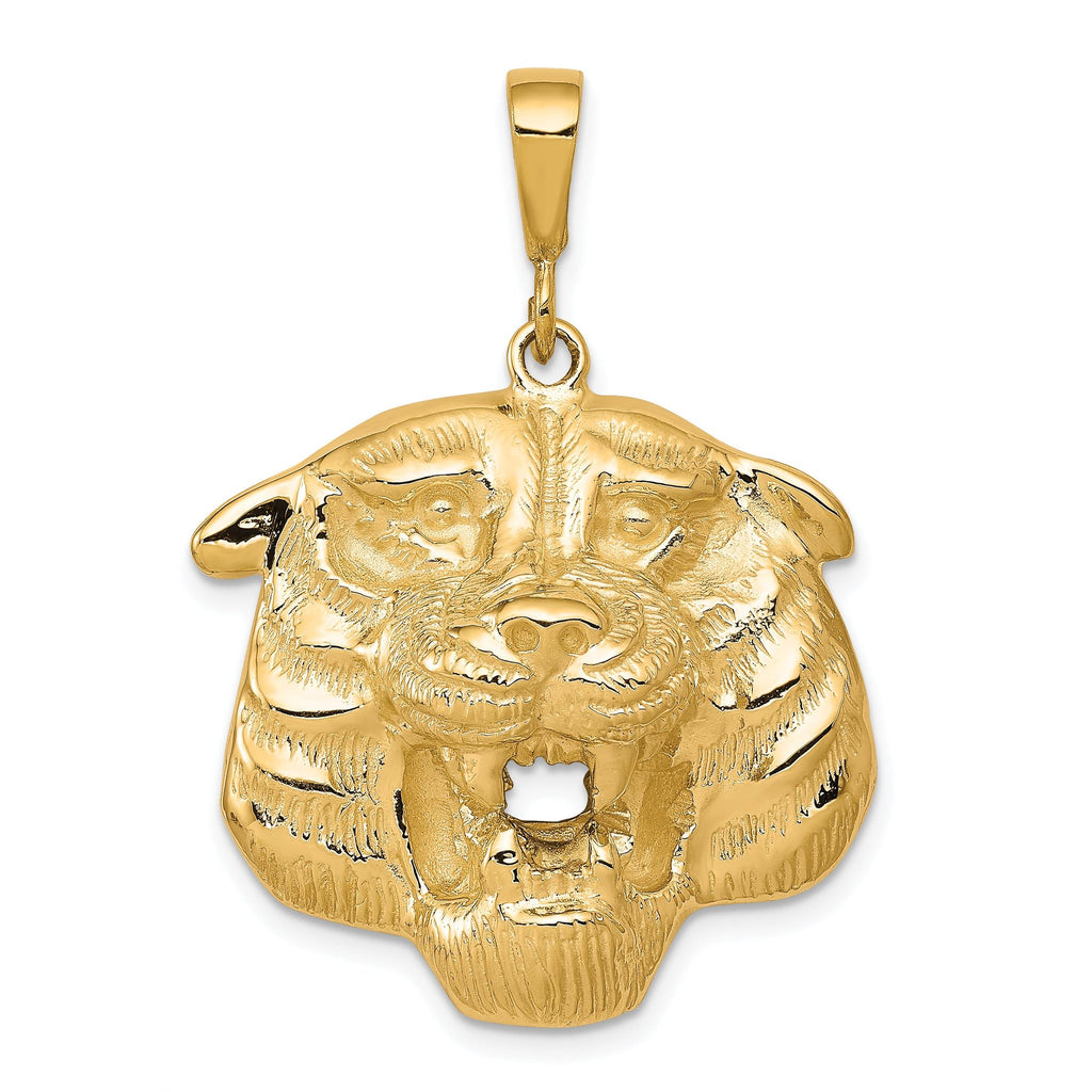 10K Gold Polished Tiger Head Charm Bold Solid Design Elegant