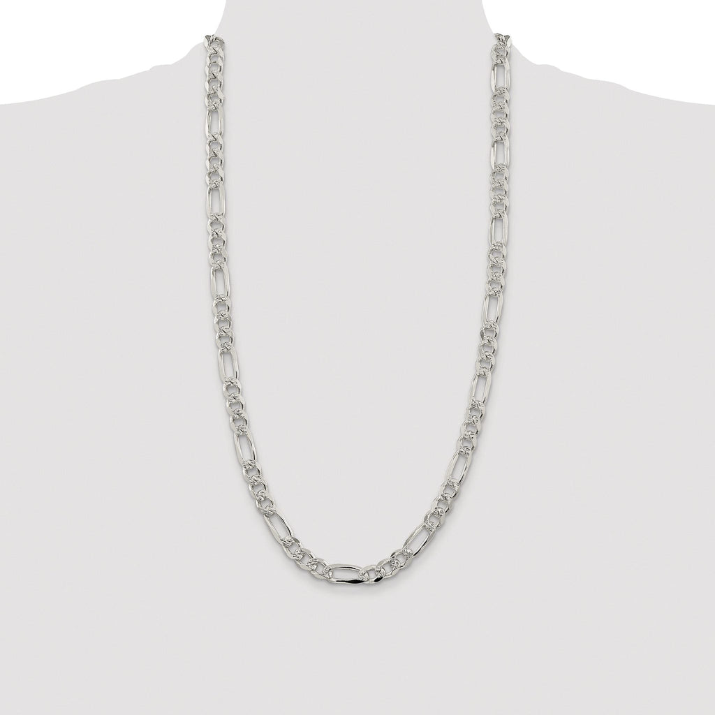 Sterling Silver Rhodium-plated 8mm PavÃ¢Â€Âš Flat Figaro Chain