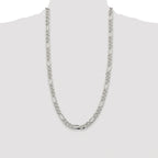 Sterling Silver Rhodium-plated 8mm PavÃ¢Â€Âš Flat Figaro Chain