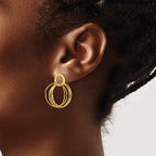 Stainless Steel Gold-Tone Polished Textured Drop Dangle Earrings for Women