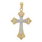14K Gold and Rhodium Textured Cross Pendant  Elegant Solid Design