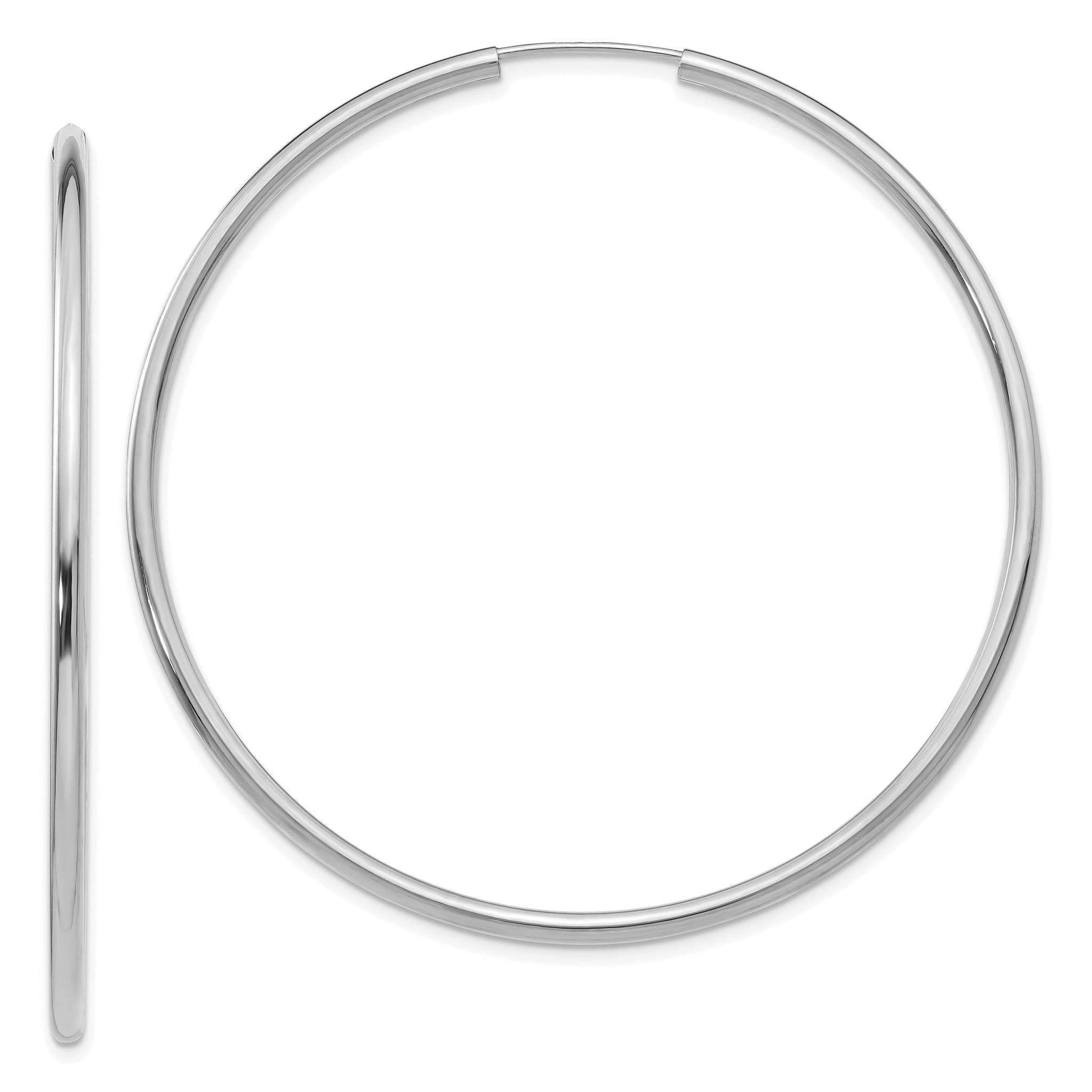 14K White Gold Polished Endless Hoop Earrings 2mm Elegant Rhodium Finish Main image