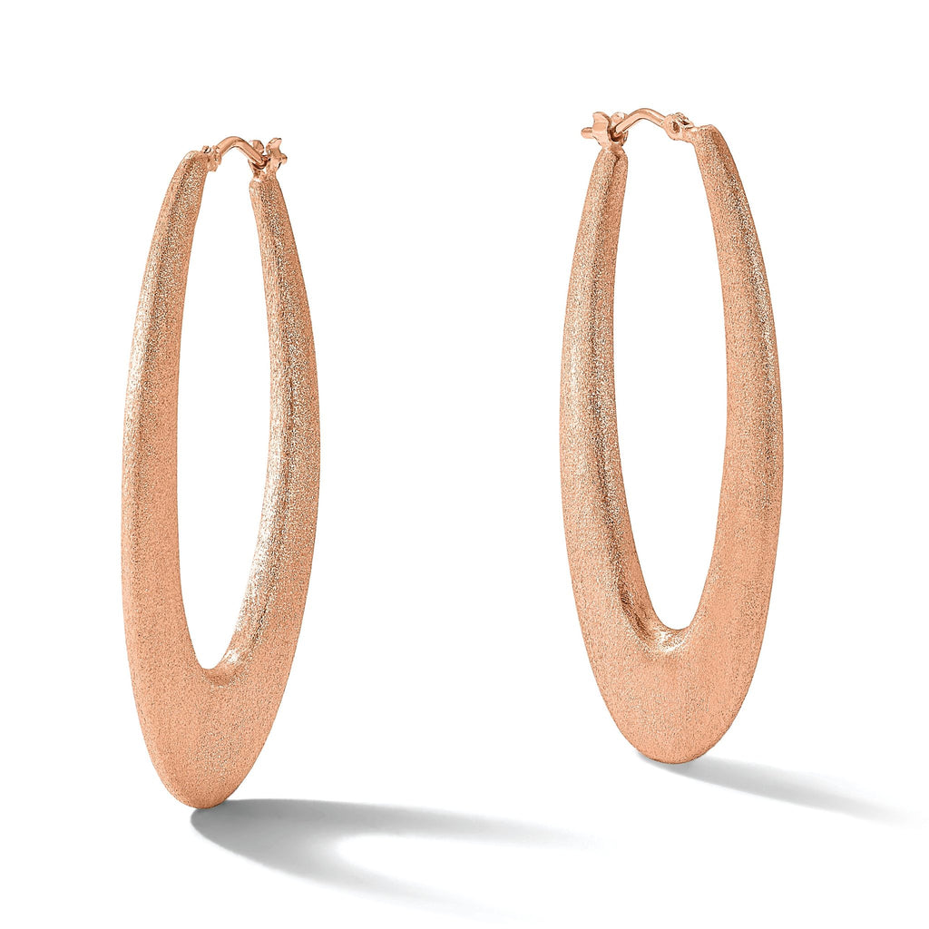 Sterling Silver Rose Gold-Tone Brushed Oval Elongated Hoop Earrings for Women