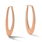 Sterling Silver Rose Gold-Tone Brushed Oval Elongated Hoop Earrings for Women