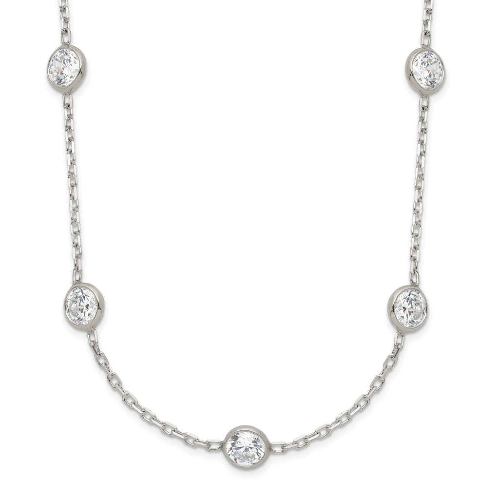 Sterling Silver Clear 4mm 9-Station CZ With Extension ext. Necklace