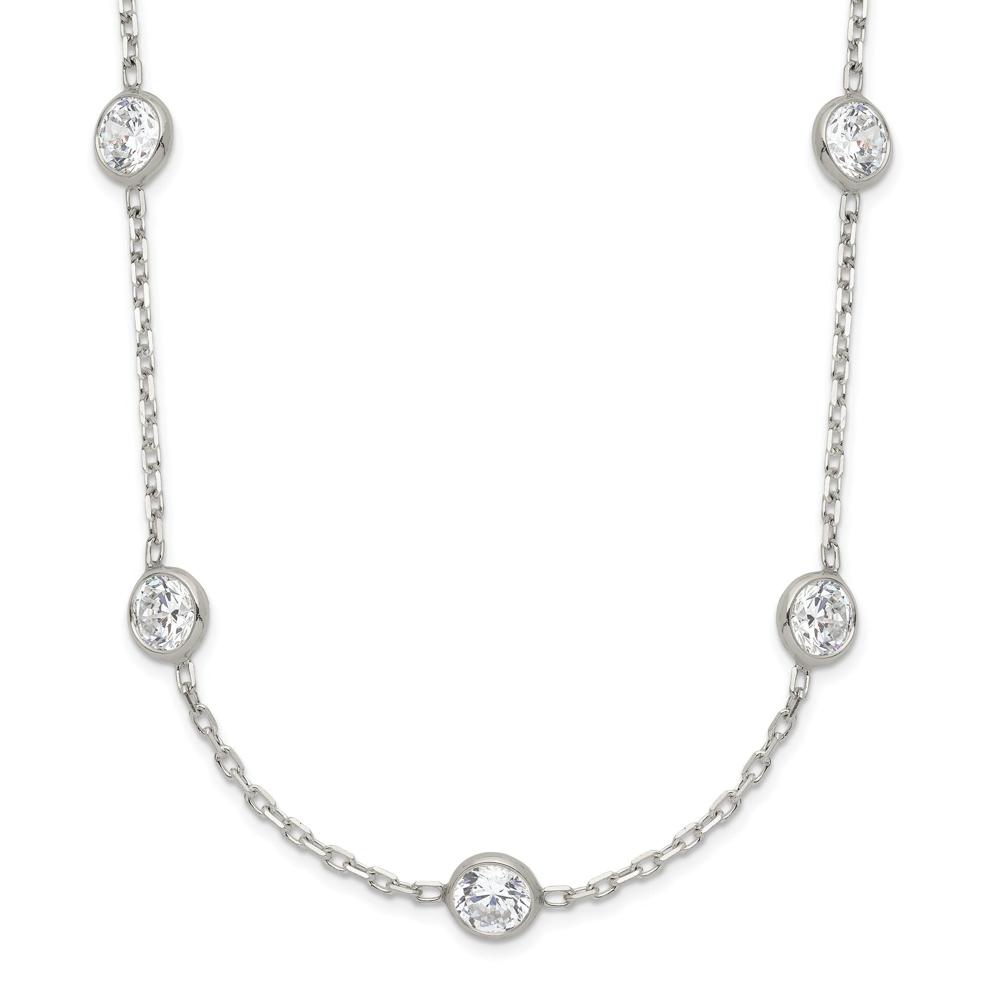 Sterling Silver Clear 4mm 9-Station CZ With Extension ext. Necklace