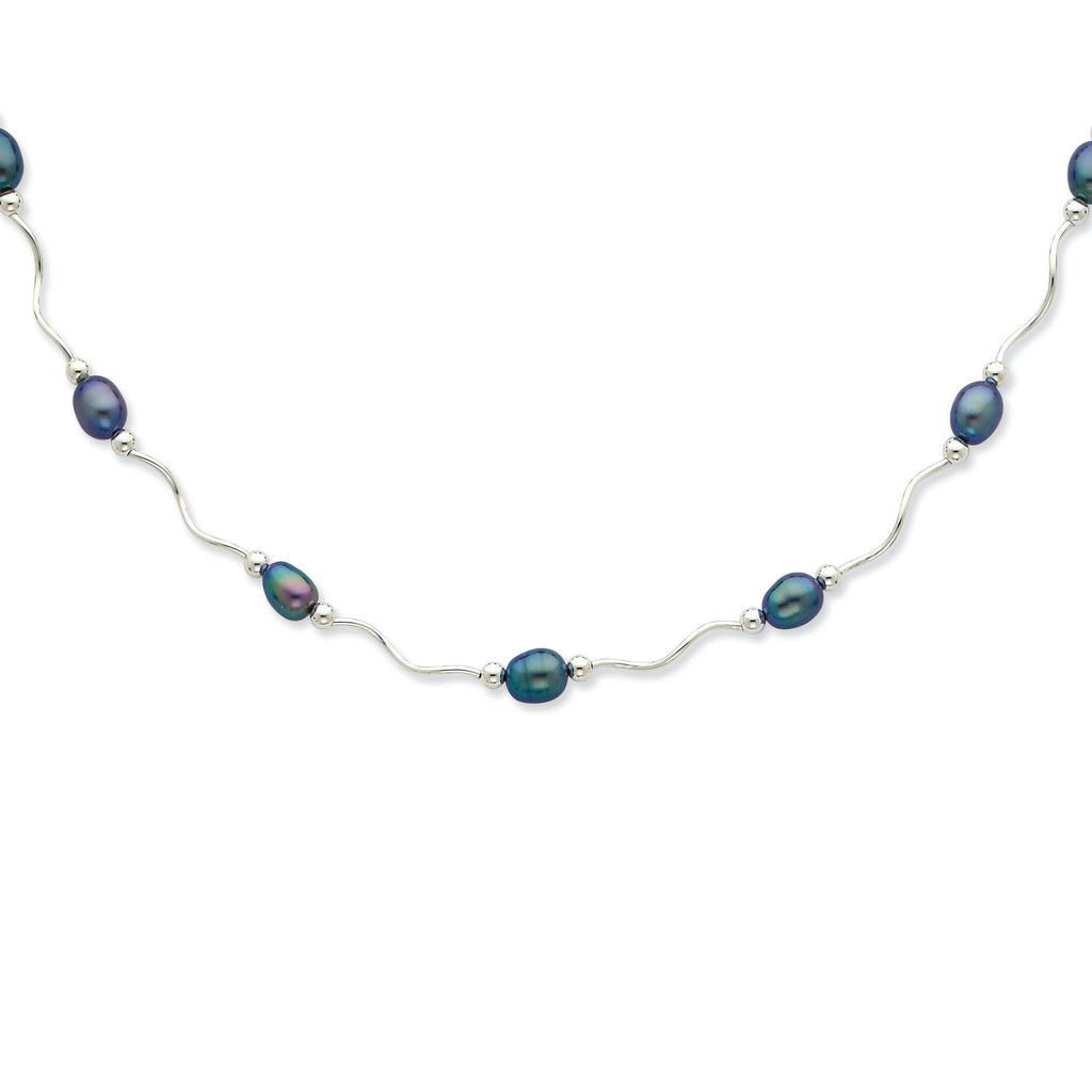 Sophia Jewelers Sterling Silver Pearl Necklace with Black Cultured Freshwater Pearls