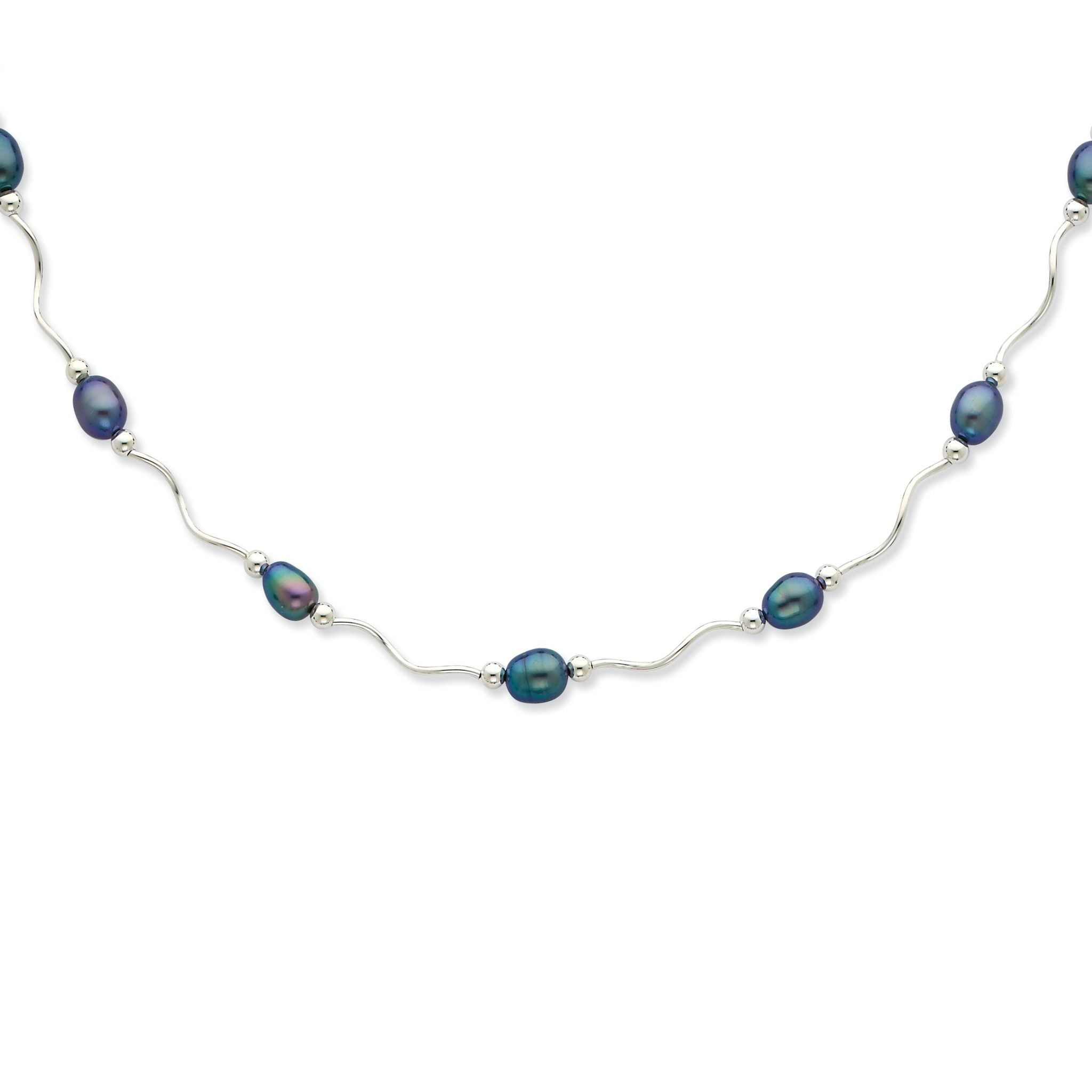Sophia Jewelers Sterling Silver Pearl Necklace with Black Cultured Freshwater Pearls
