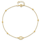 14K Oval Cross and Diamond-cut Beads 9.5 inch Plus 1 inch Extender - Total 10.5 inch Anklet