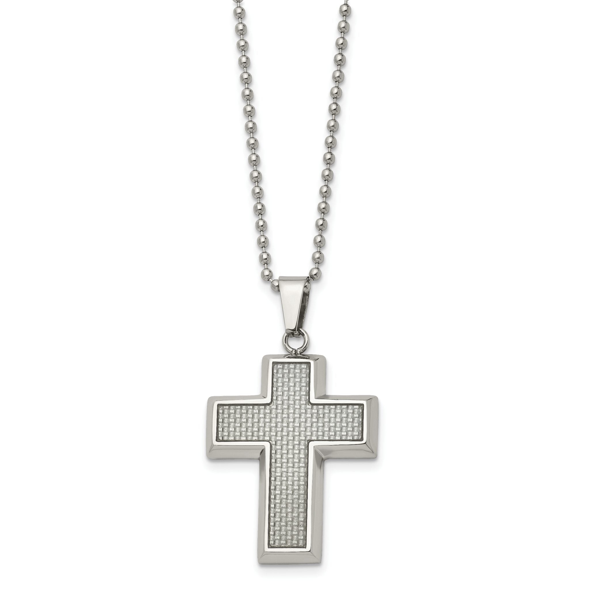 Stainless Steel Men's Cross Pendant Necklace with Grey Carbon Fiber Inlay Main image