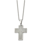 Stainless Steel Men's Cross Pendant Necklace with Grey Carbon Fiber Inlay
