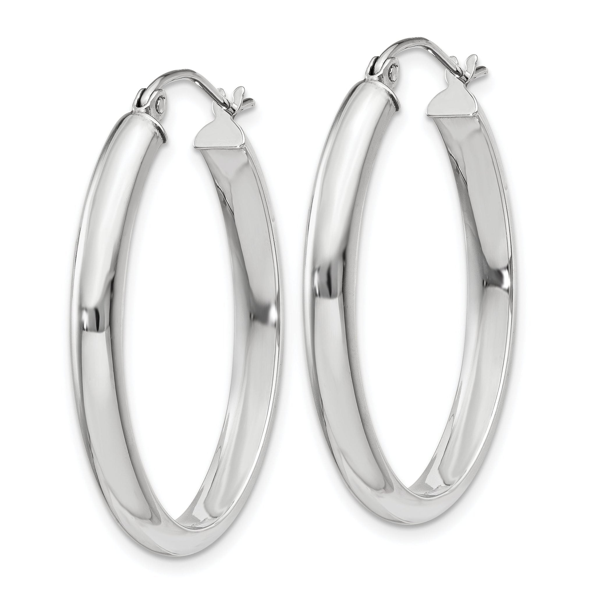 14k White Gold Polished 3.75mm Oval Tube Hoop Earrings Secondary image