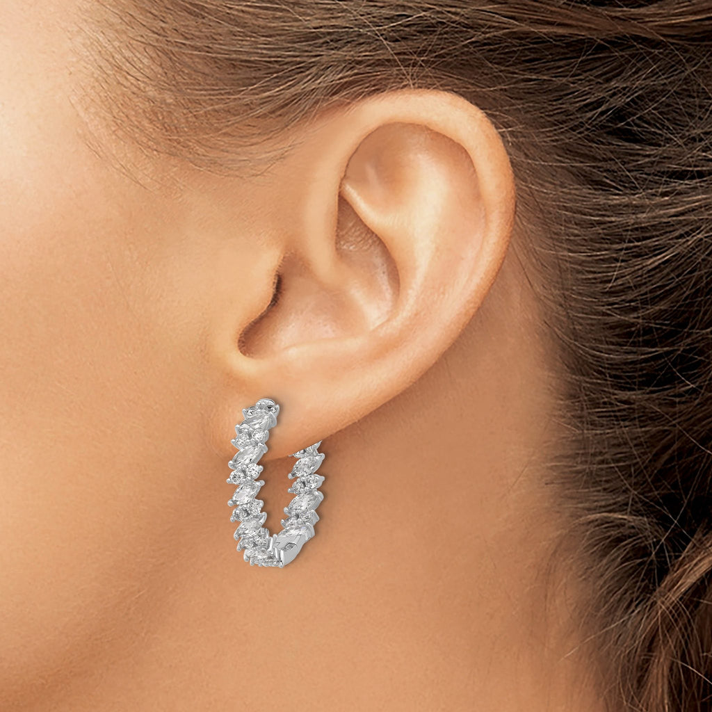 Sterling Shimmer Sterling Silver Rhodium-plated CZ 54 Stone In and Out Hinged Hoop Earrings