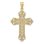 14K Gold Polished Filigree Cross Pendant with Large Rope Frame