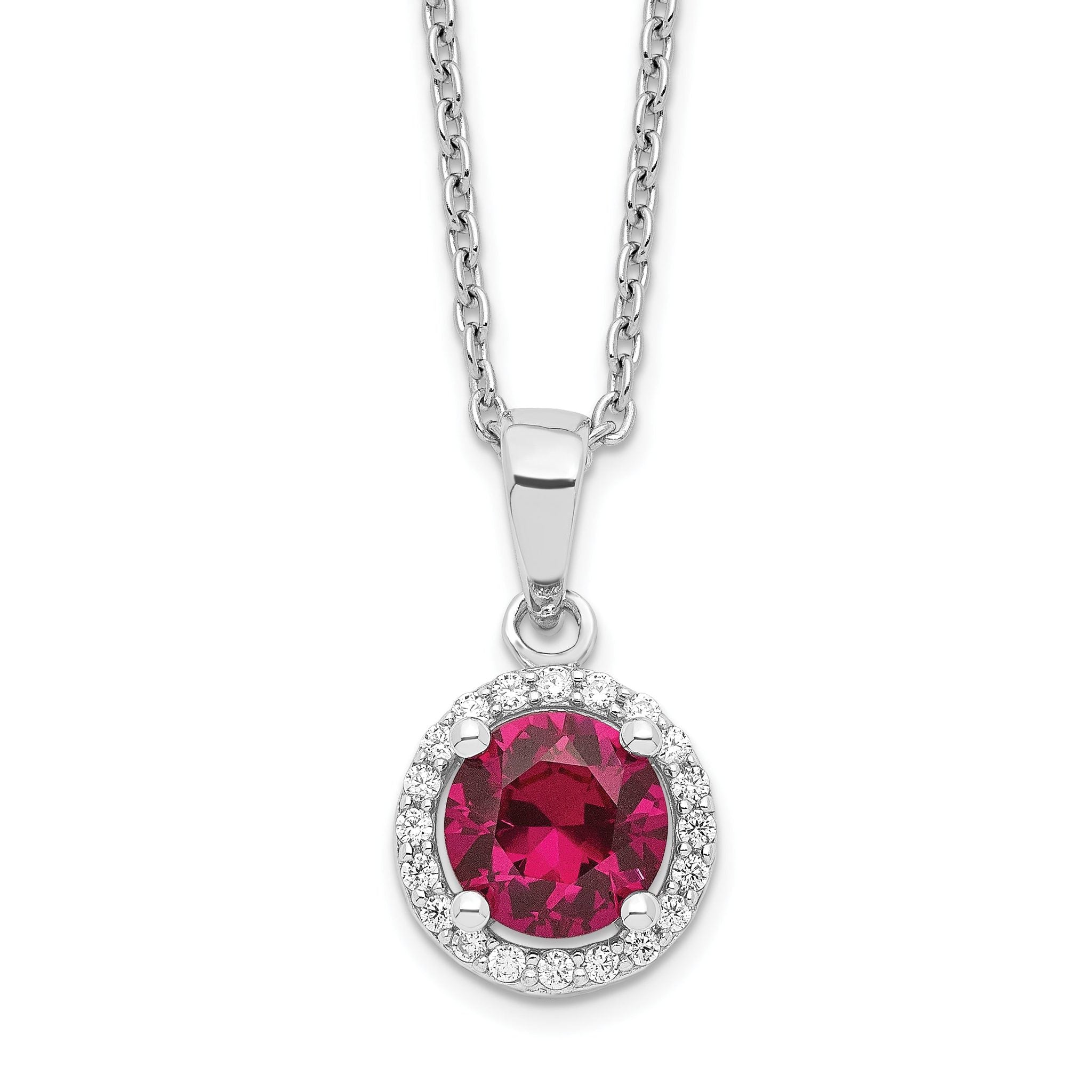 Sophia Jewelers Sterling Silver Red Corundum CZ Halo Necklace 18 with Extender Main image