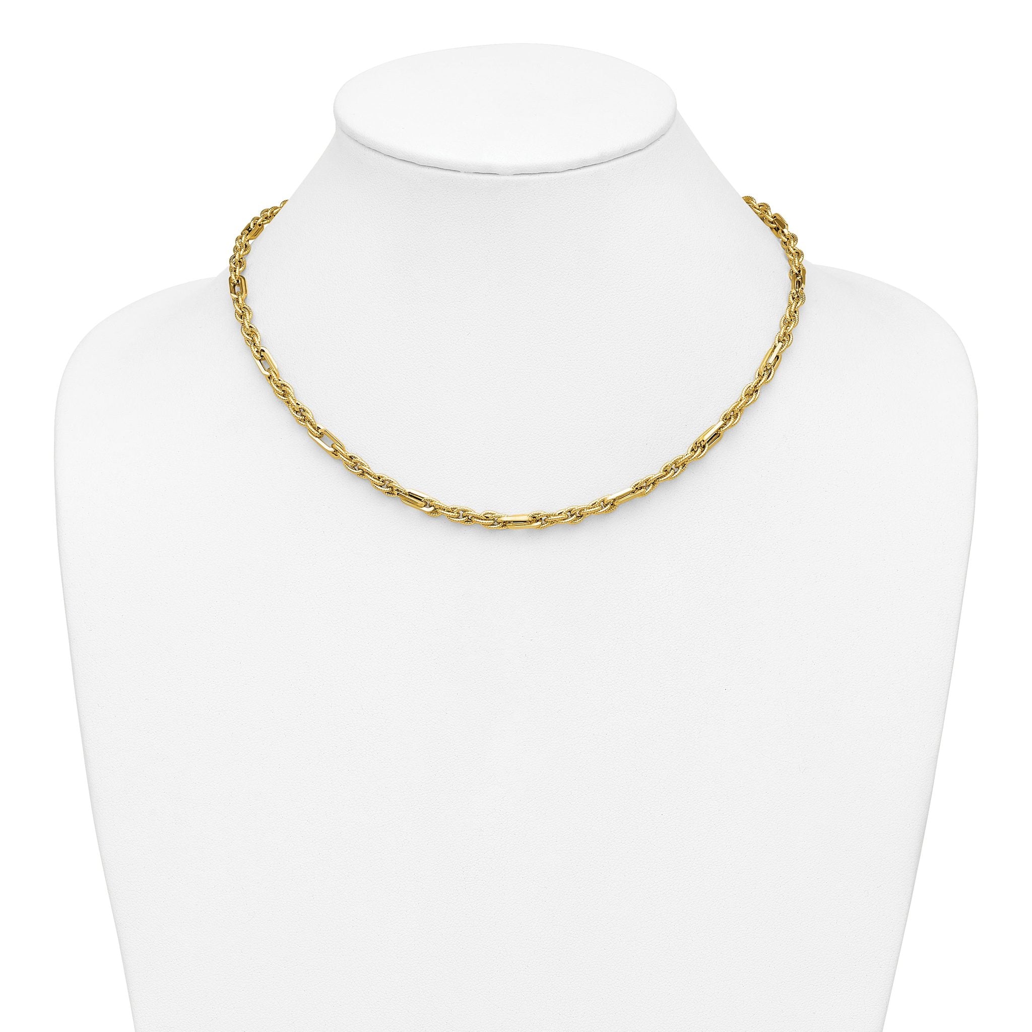 14K Polished and Textured Fancy Link Necklace