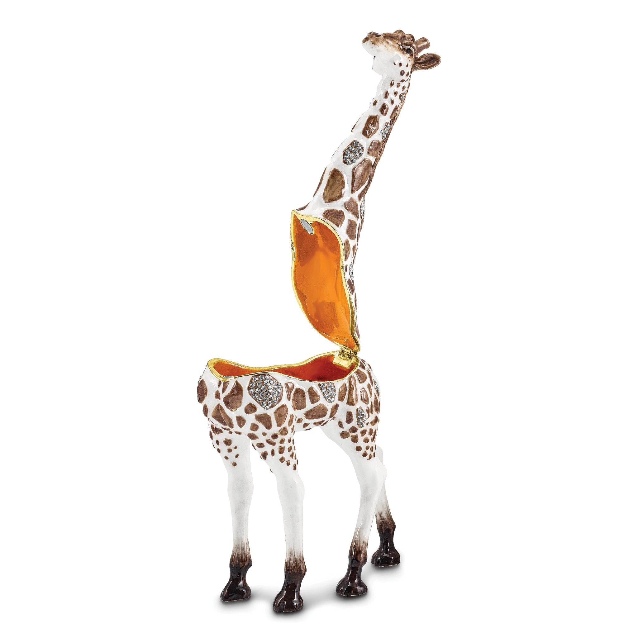 Luxury Giftware Pewter Bejeweled Crystals Gold-tone Enameled GAIL Brown and White Giraffe Trinket Box with Matching 18 Inch Necklace Secondary image