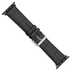 for Apple 38/40mm Smart Watch Black Gator Grain Calfskin Leather with Black Adapters and Stainless Steel Buckle 7.5 inch Watch Band
