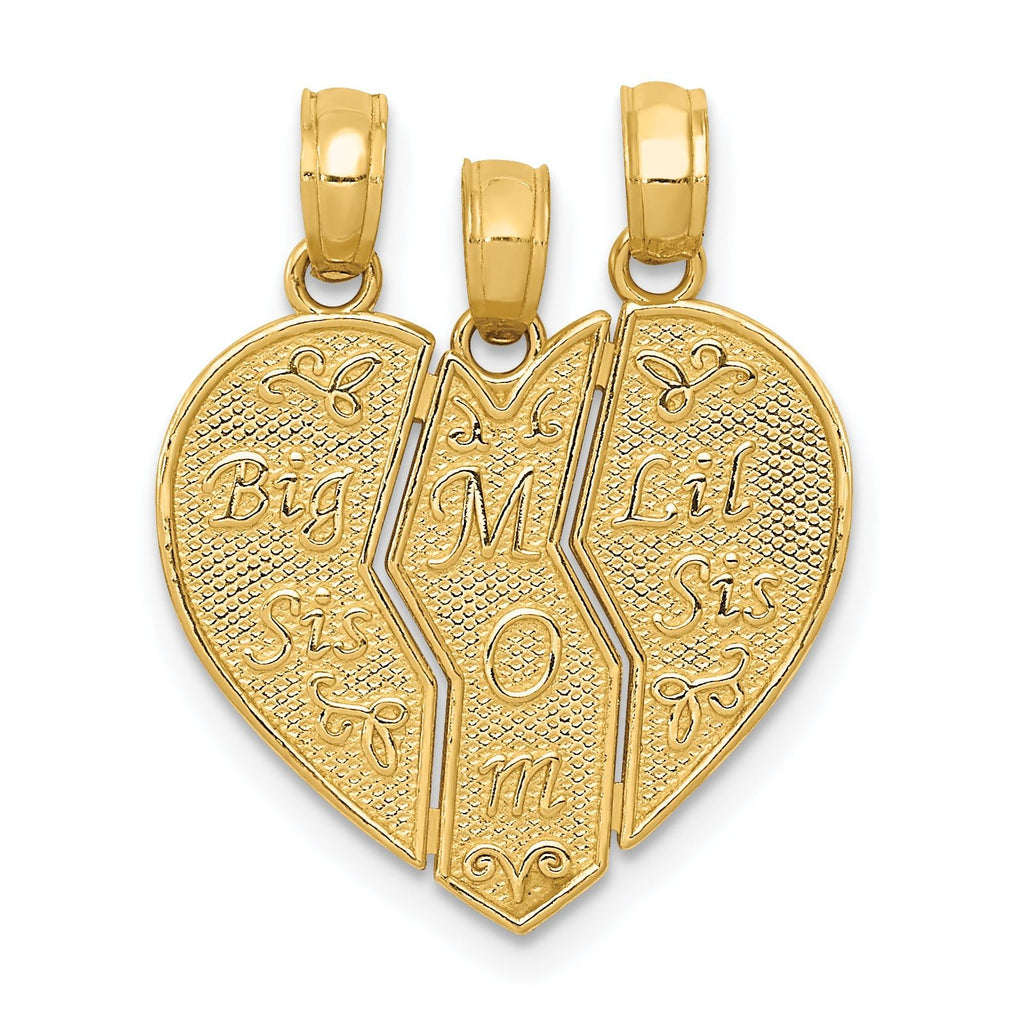 14K Gold Break-apart BIG SIS-MOM-LIL SIS Charm  Solid & Textured Finish