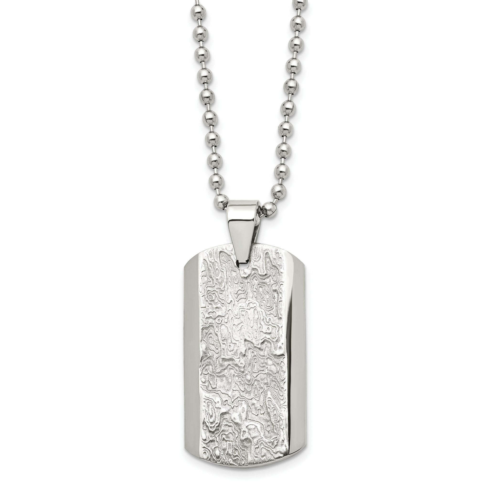 Stainless Steel Polished and Textured Dog Tag 24in Necklace Main image