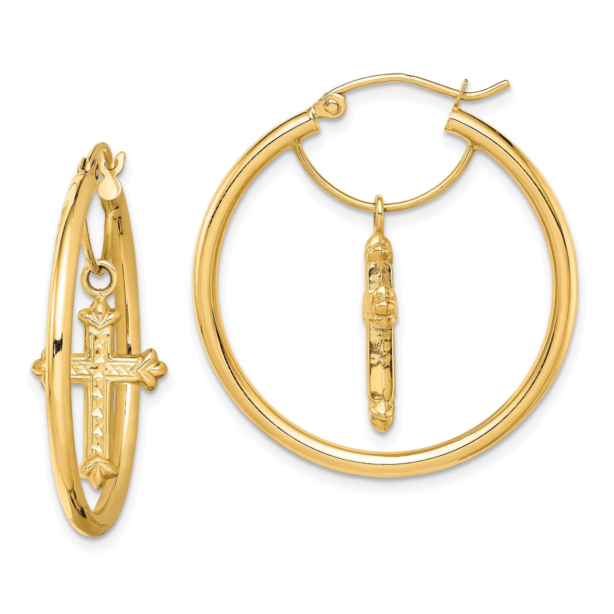 14k with D/C Cross Dangle Hoop Earrings Main image