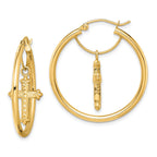 14k with D/C Cross Dangle Hoop Earrings