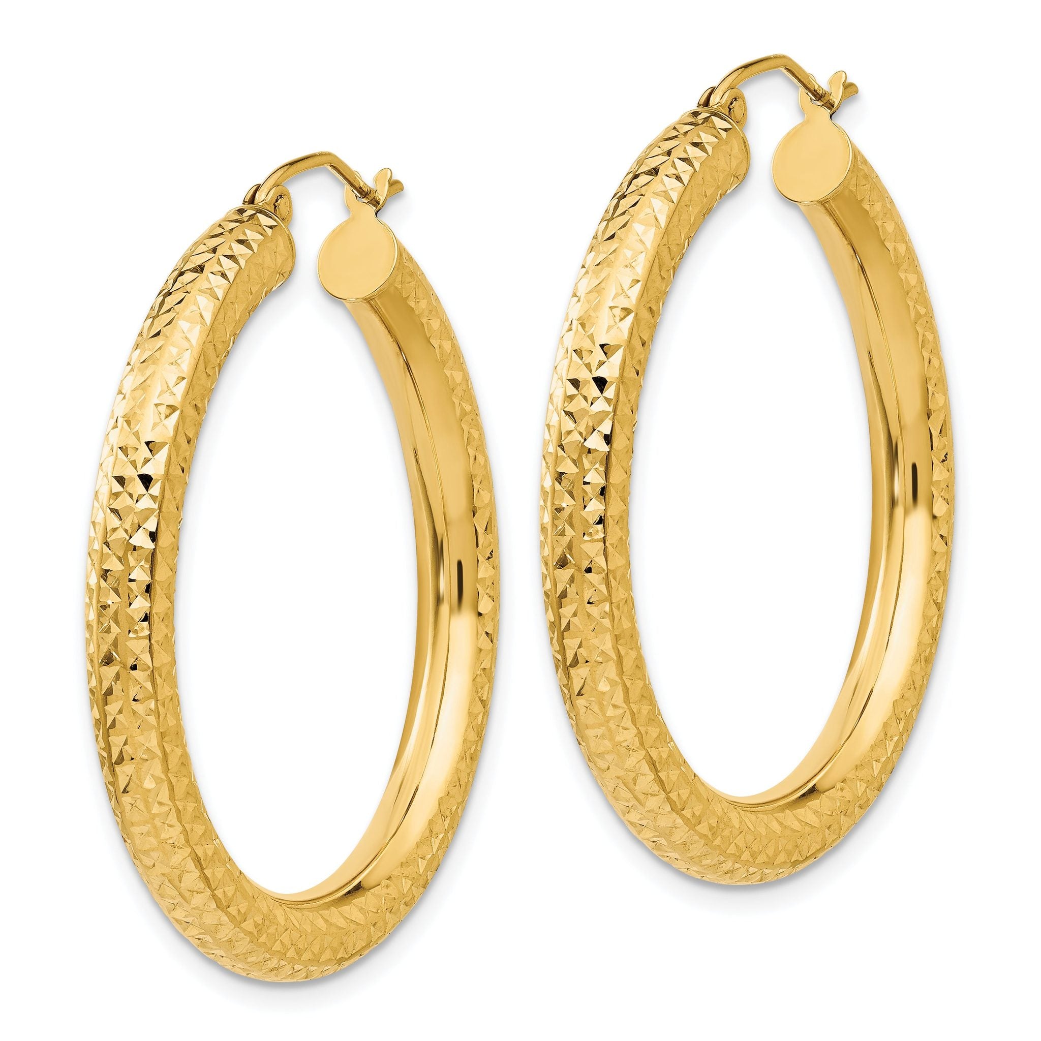14k Diamond-cut 4mm Round Hoop Earrings Secondary image