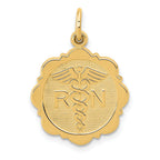 14K Gold RN Nurse Charm with Polished Textured Finish