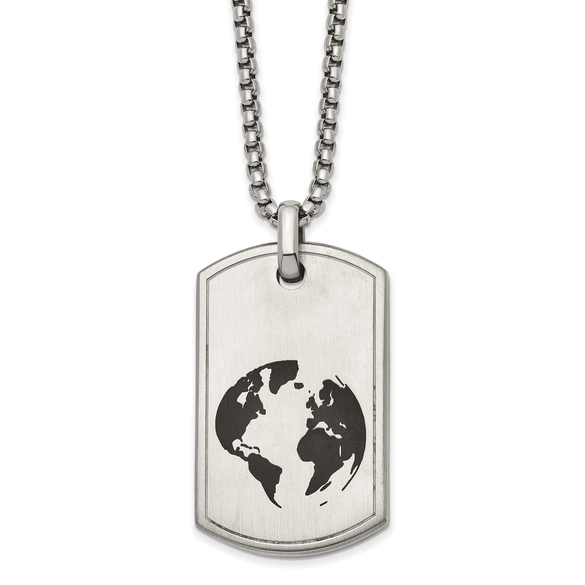 Chisel Stainless Steel Brushed Black Enamel Earth Dog Tag on a 24 inch Box Chain with 2.75in extension Necklace Main image